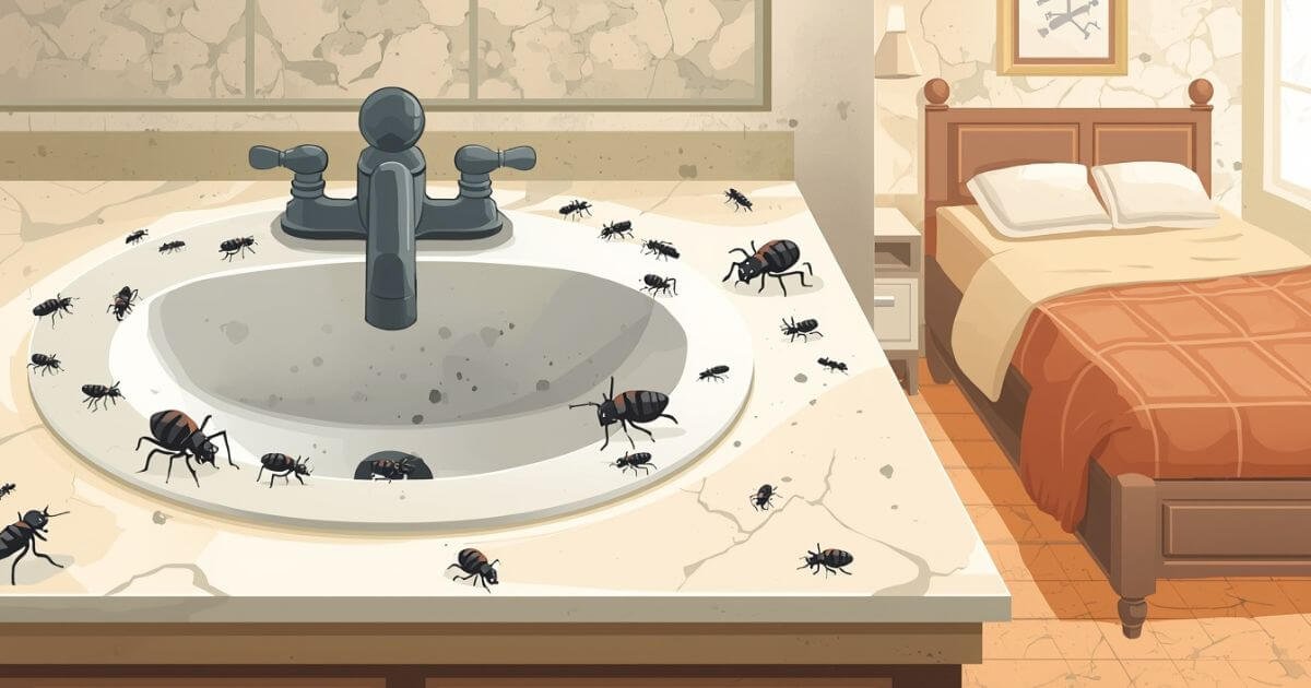 Tiny black bugs in home including kitchen, bathroom, and bedroom