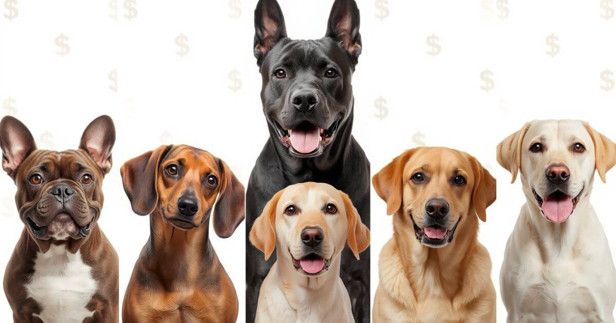 Six profitable dog breeds for breeding business: French Bulldog, Cane Corso, German Shepherd, Dachshund, Golden Retriever, and Labrador Retriever