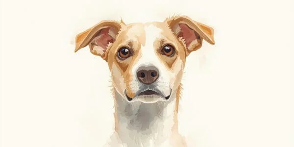 Elegant watercolor painting of a random dog breed with soft brush strokes and realistic fur details.